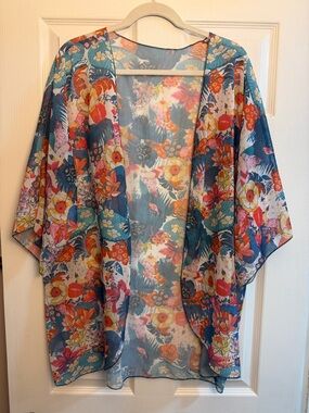 Floral Sheer Kimono Tunic - Blue Multi